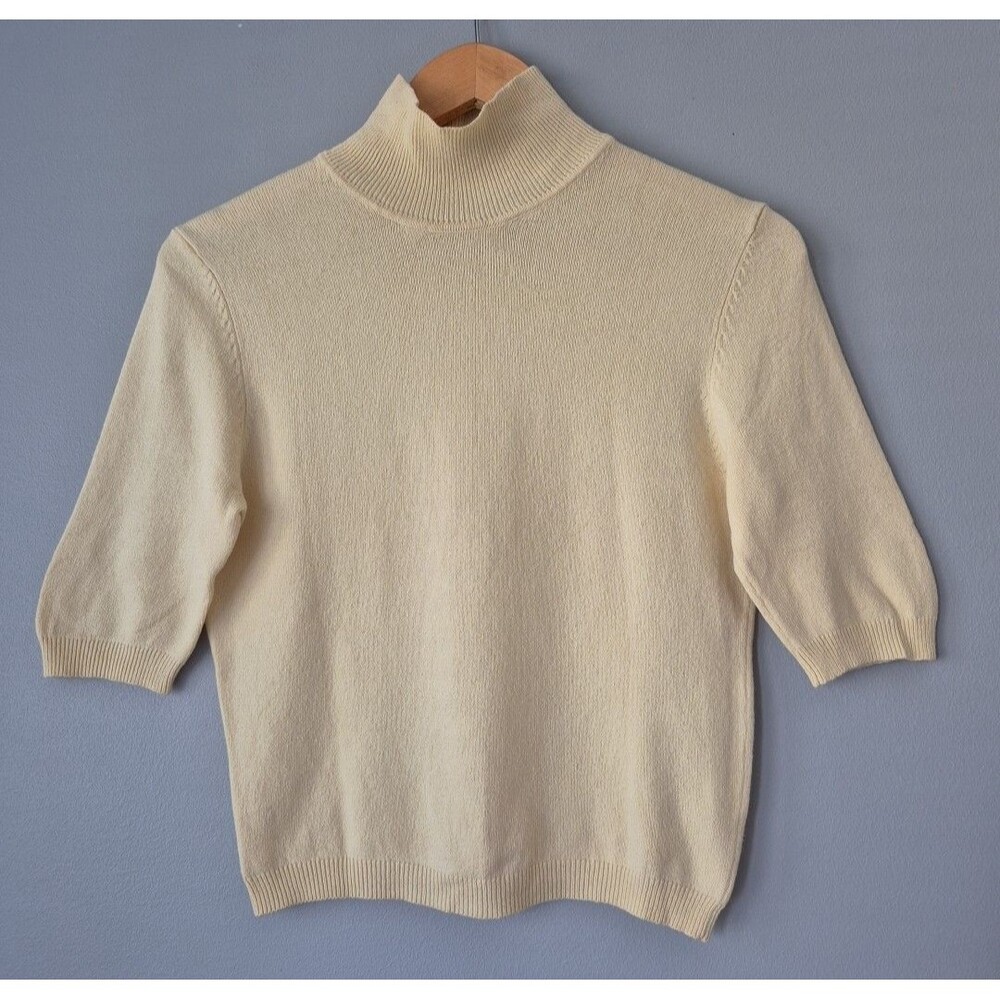 Moda International Silk Cashmere Blend Short Sleeve Mock Neck Sweater Womens MED